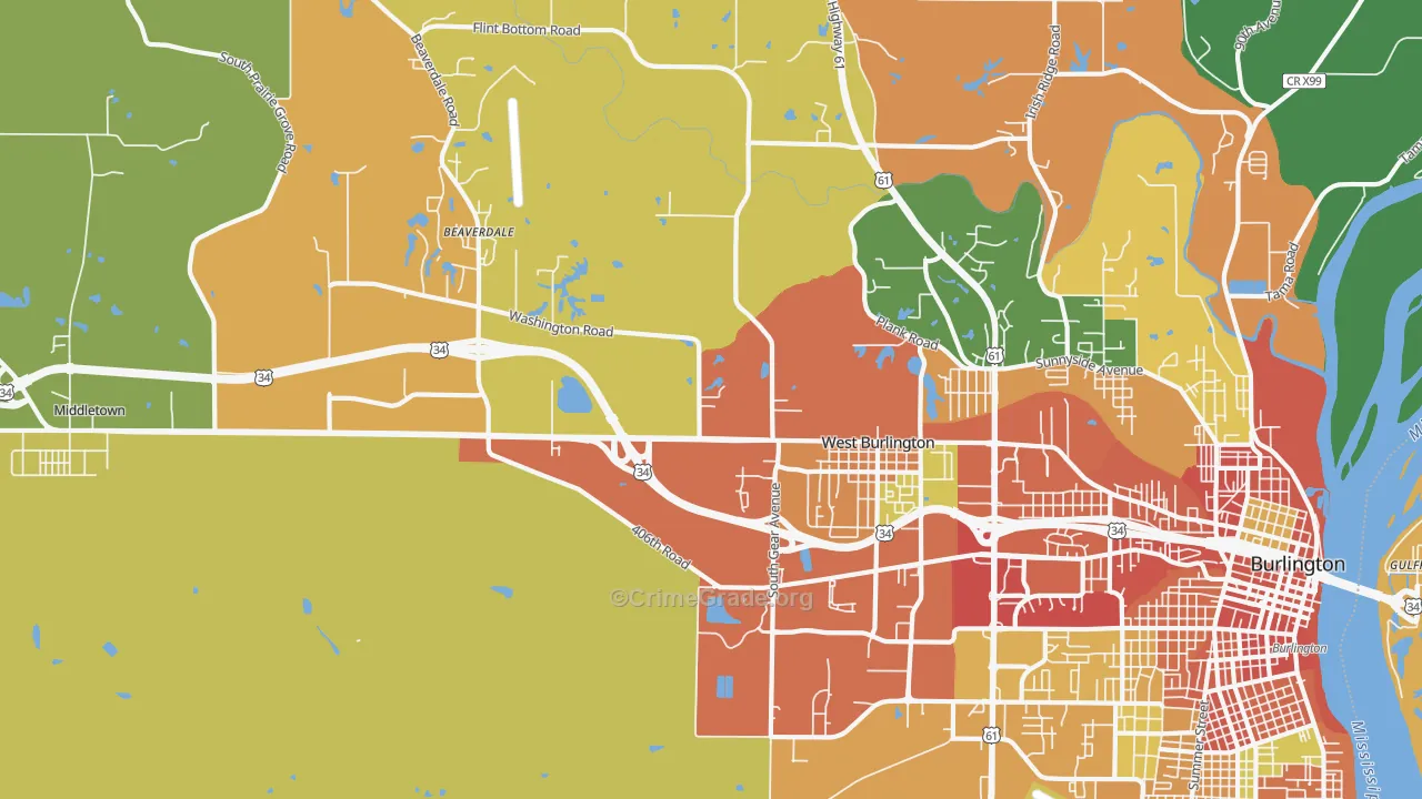 West Burlington, IA Map of Burglary Rates