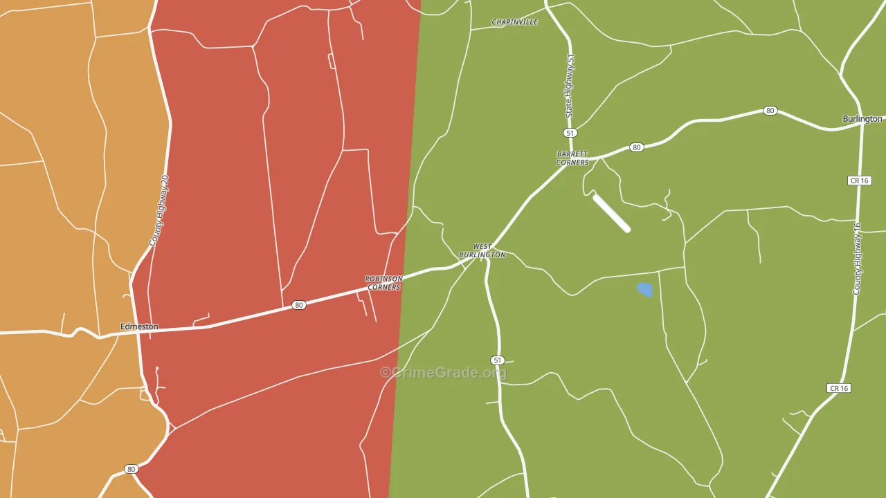 West Burlington, NY Map of Burglary Rates