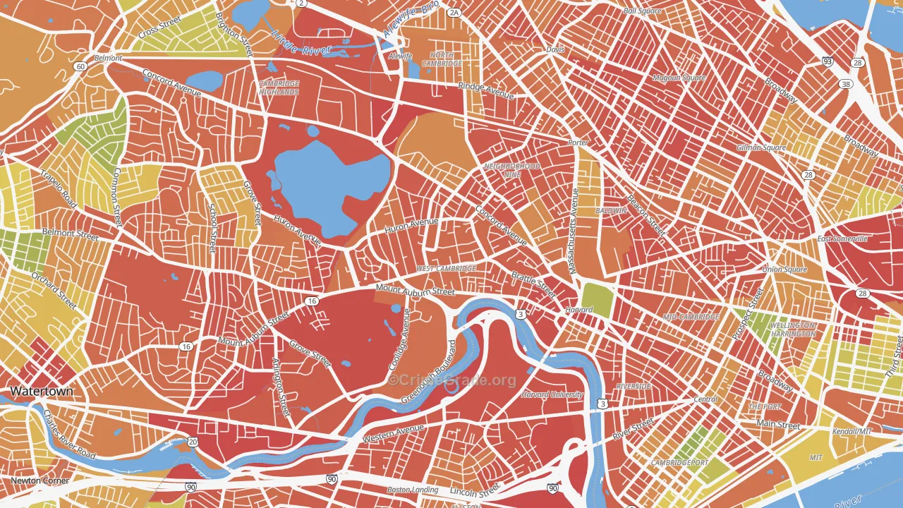 West Cambridge, Cambridge, MA Map of Burglary Rates
