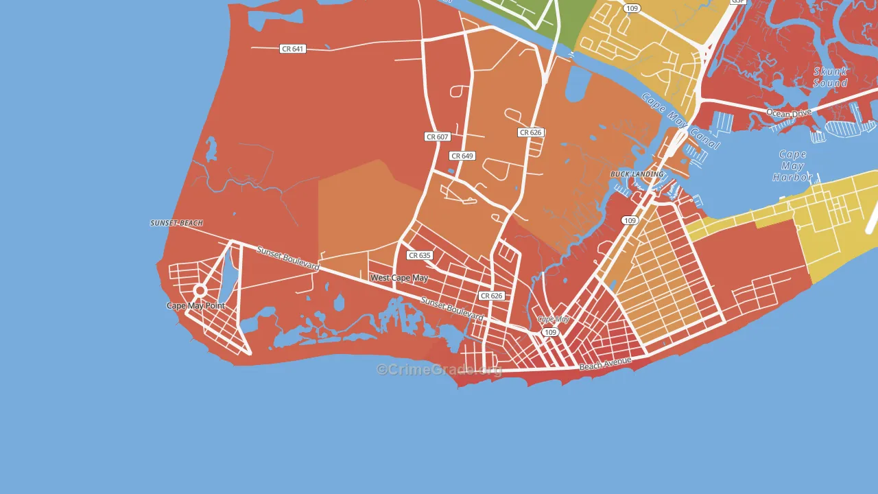 West Cape May, NJ Map of Burglary Rates
