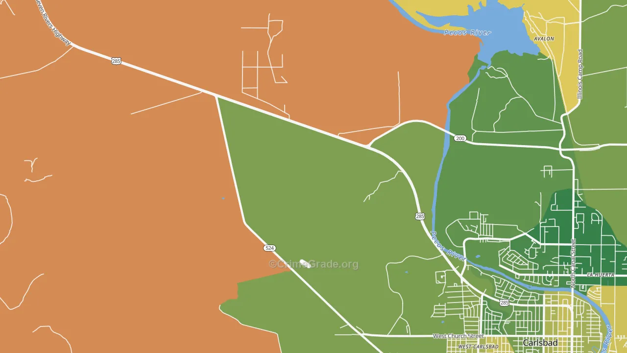 West Carlsbad, NM Map of Burglary Rates