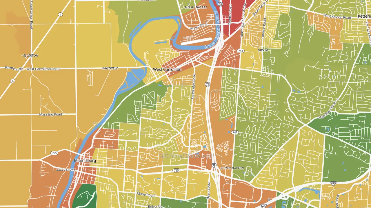 West Carrollton, OH Map of Burglary Rates