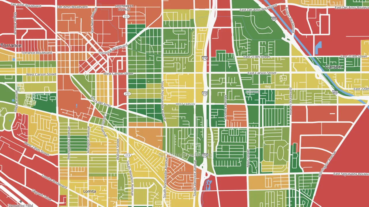 West Carson, CA Map of Burglary Rates