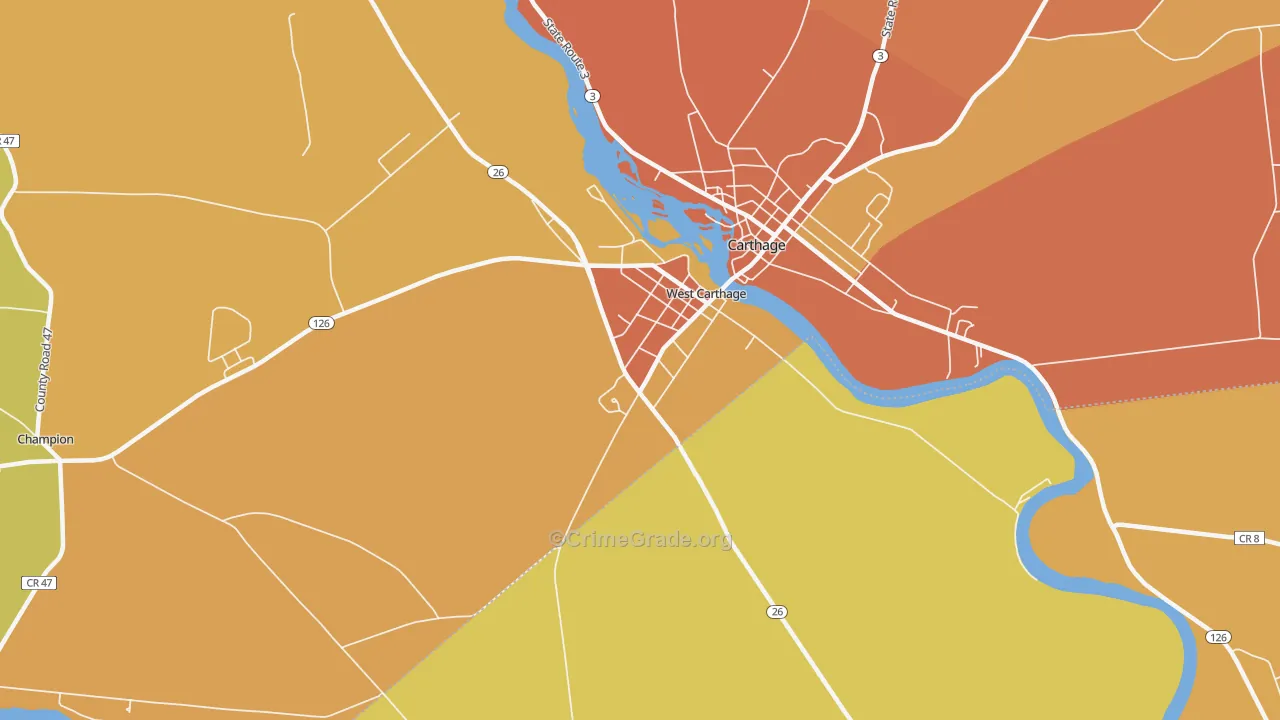 West Carthage, NY Map of Burglary Rates