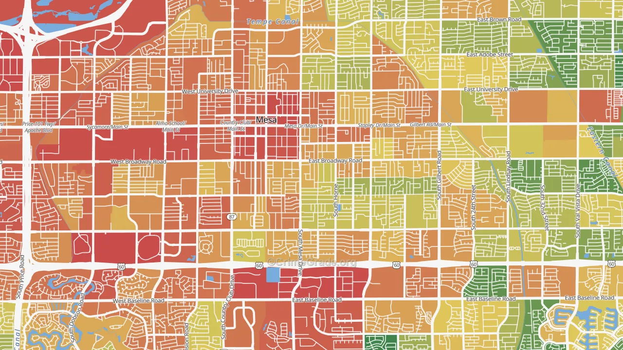 West Central, Mesa, AZ Map of Burglary Rates