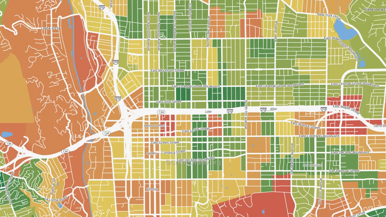 West Central, Pasadena, CA Map of Burglary Rates