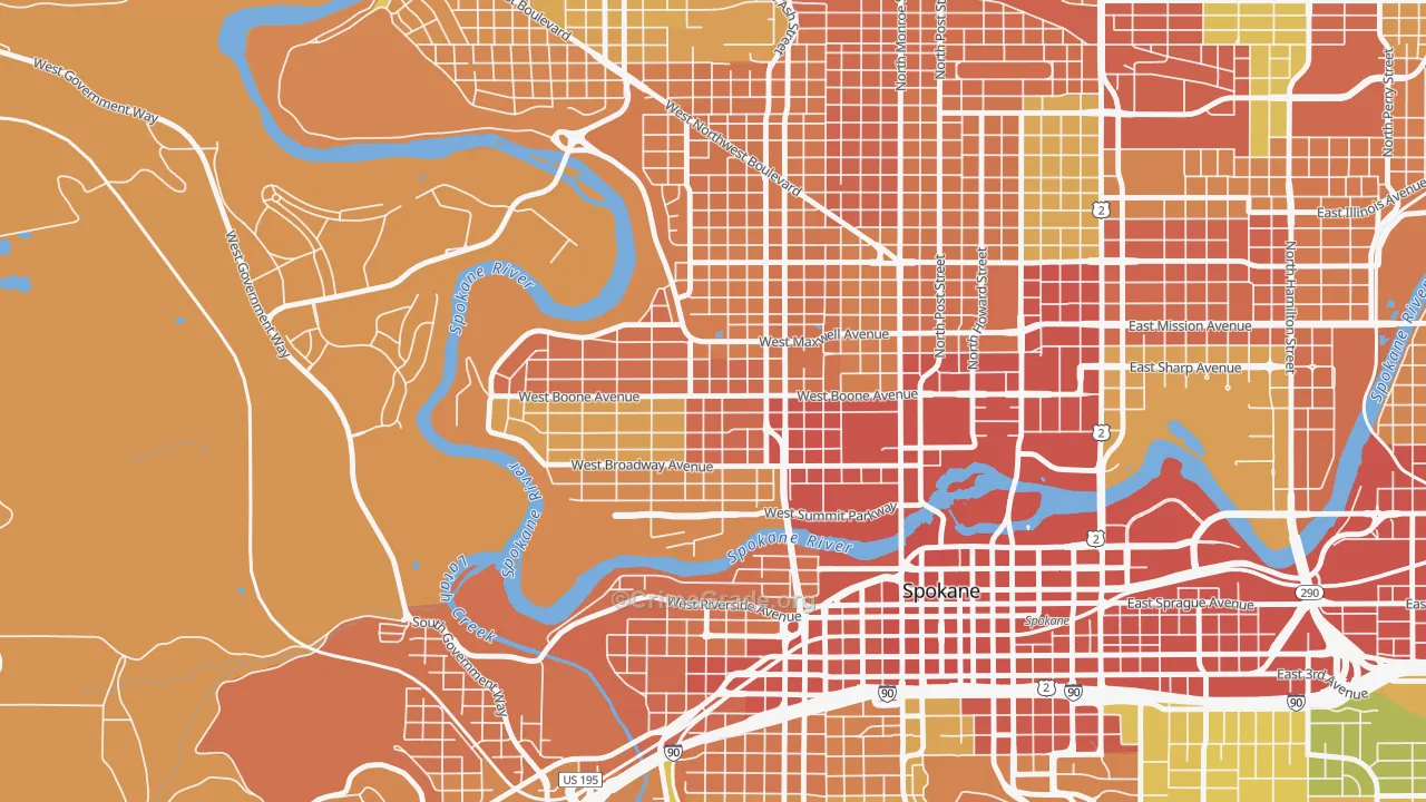 West Central, Spokane, WA Map of Burglary Rates