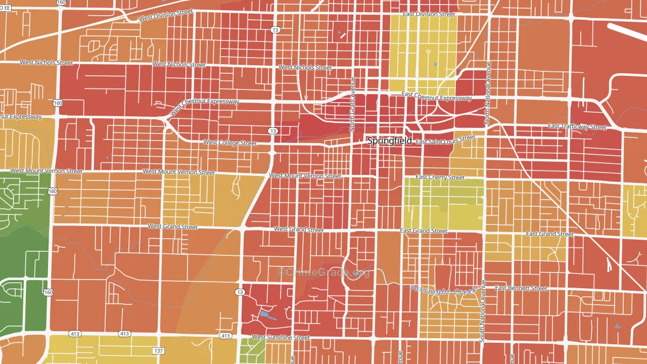 West Central, Springfield, MO Map of Burglary Rates