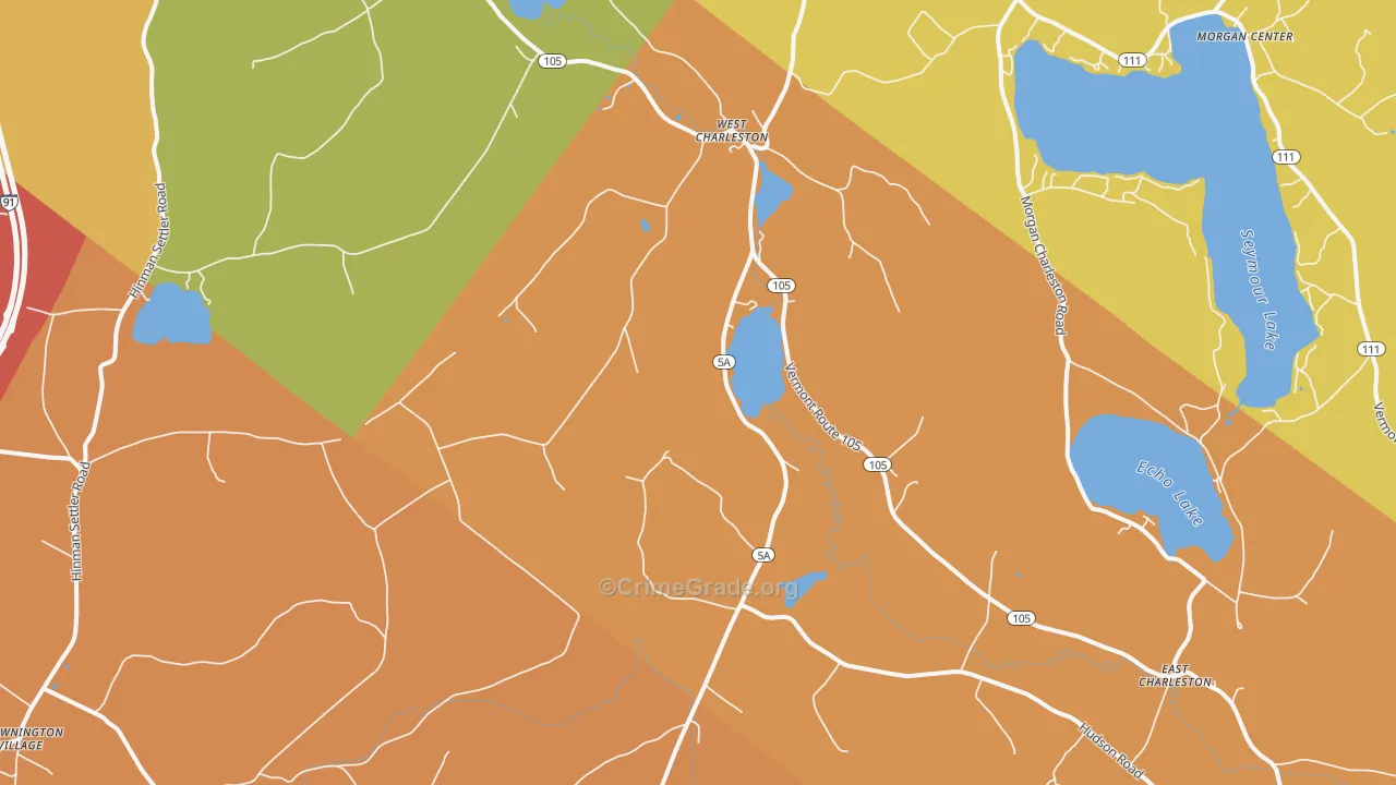 West Charleston, VT Map of Burglary Rates