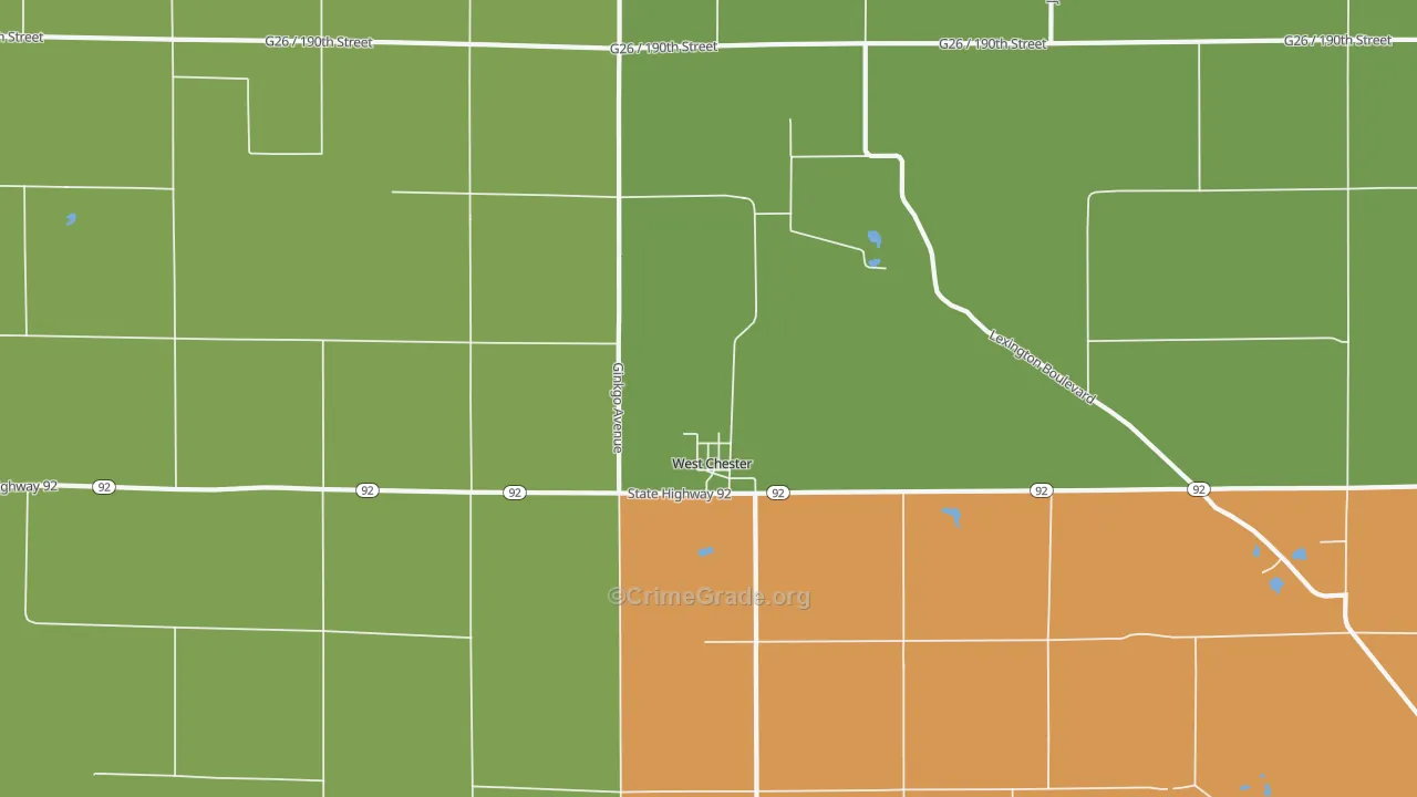 West Chester, IA Map of Burglary Rates