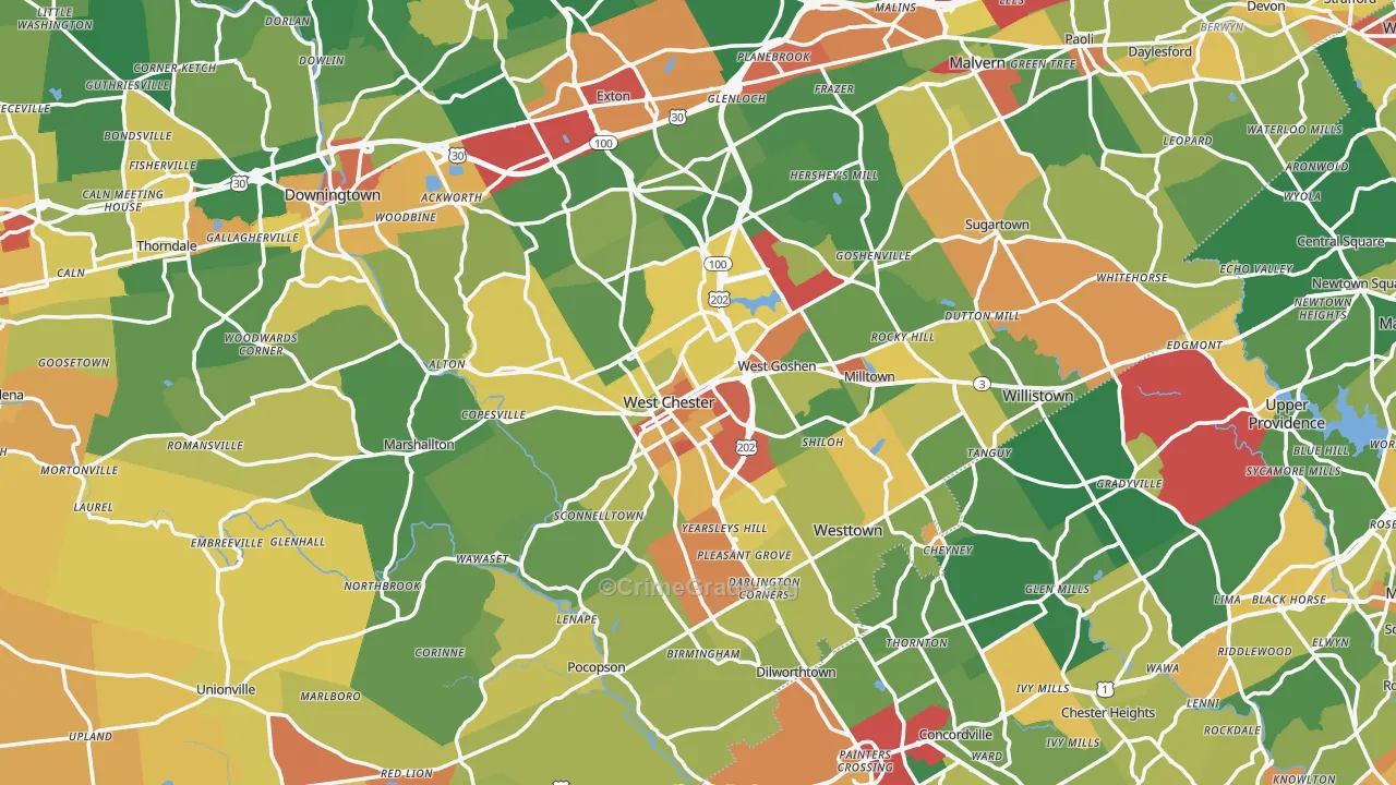 West Chester, PA Map of Burglary Rates