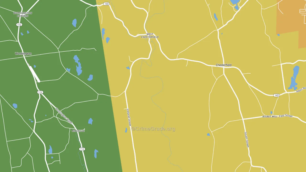 West Chesterfield, MA Map of Burglary Rates
