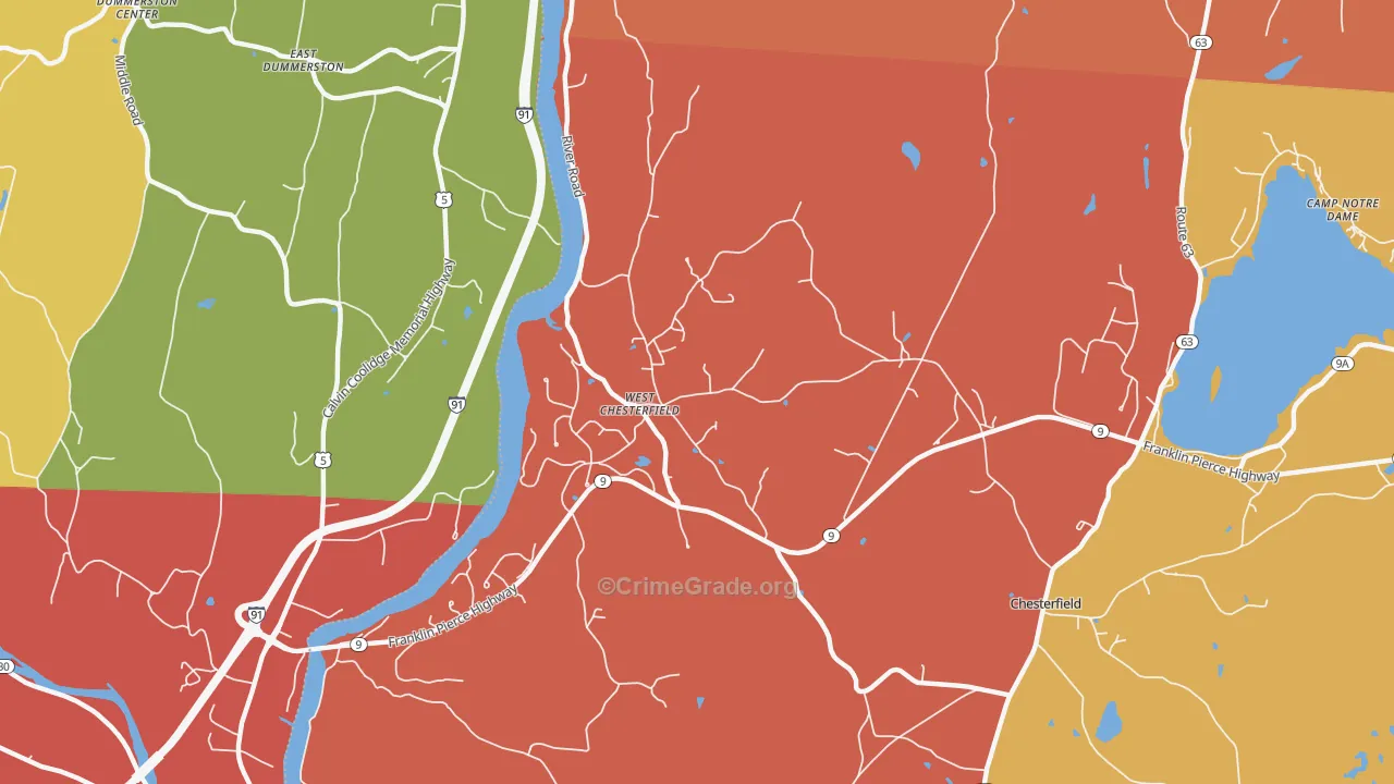 West Chesterfield, NH Map of Burglary Rates