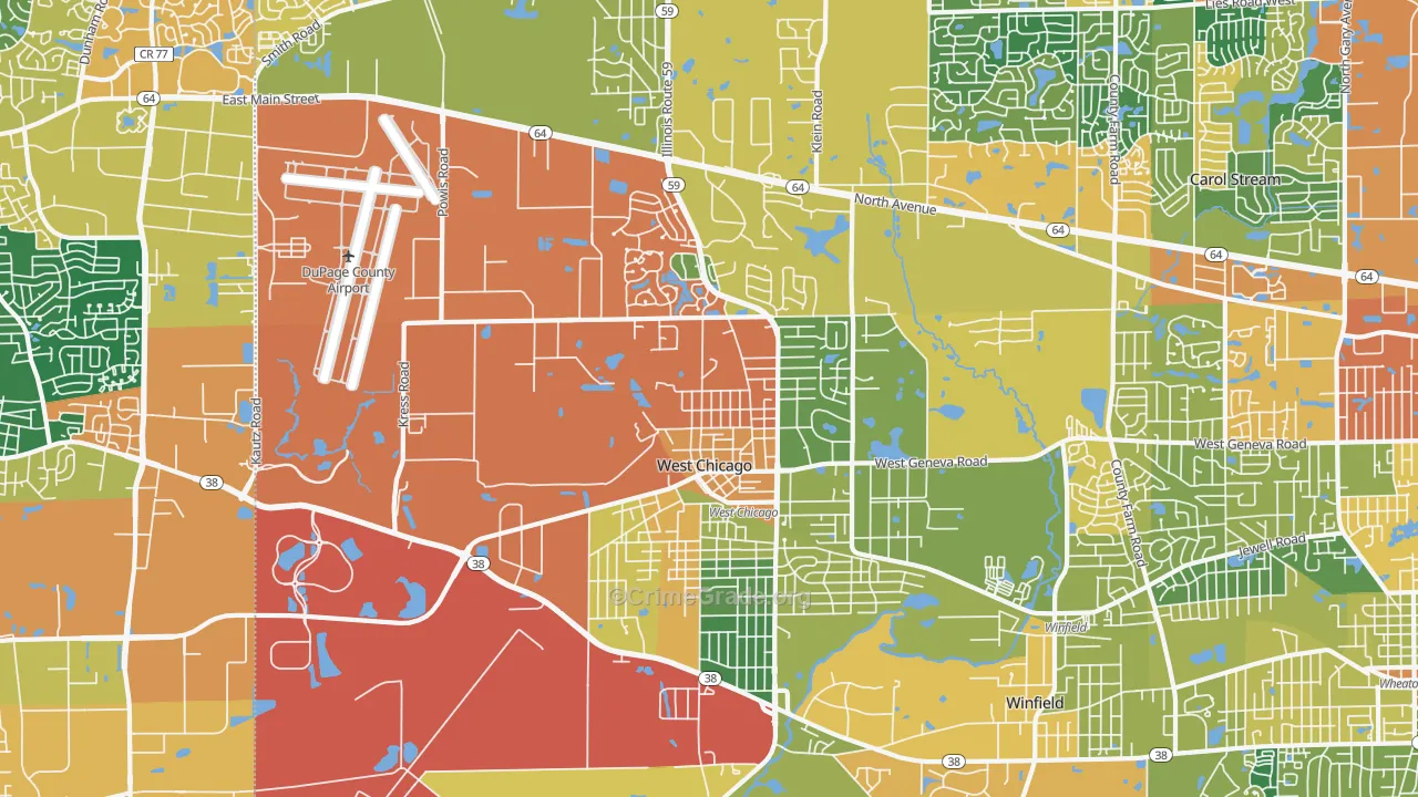 West Chicago, IL Map of Burglary Rates
