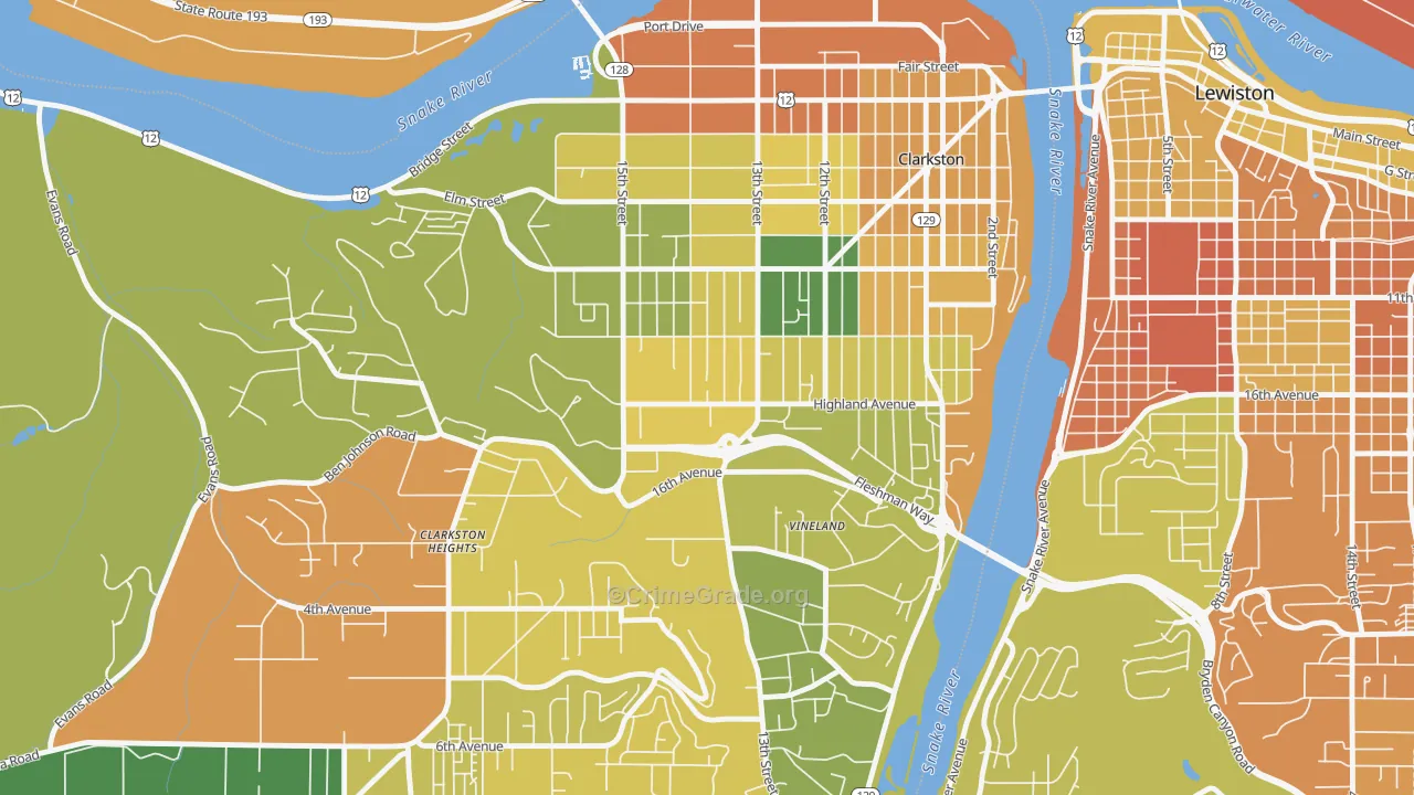 West Clarkston-Highland, WA Map of Burglary Rates