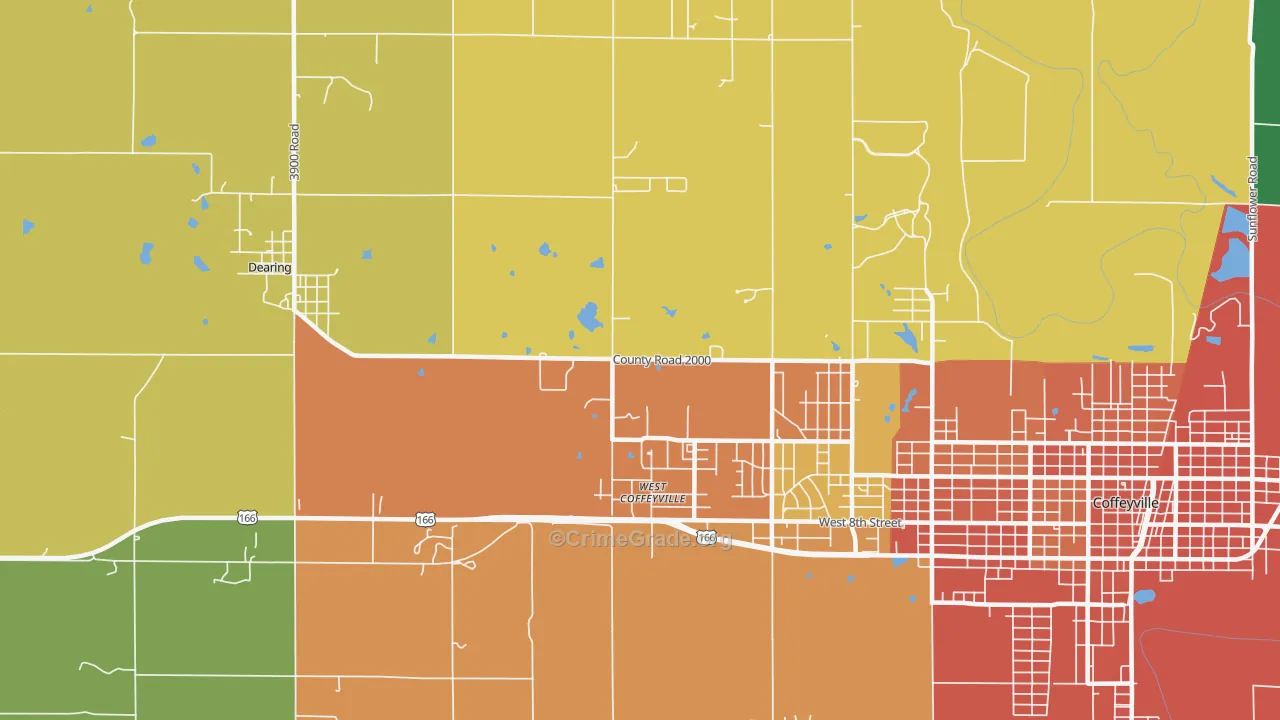 West Coffeyville, KS Map of Burglary Rates