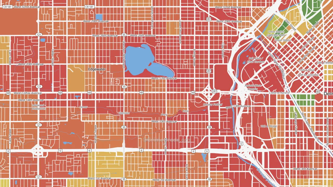 West Colfax, Denver, CO Map of Burglary Rates