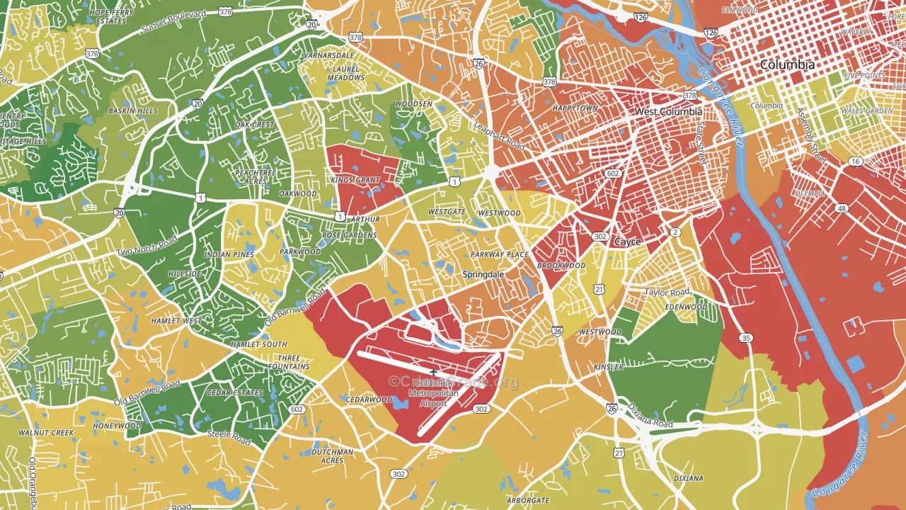 West Columbia, SC Map of Burglary Rates
