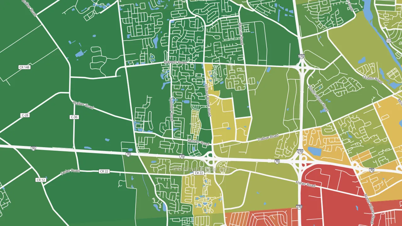 West Columbus Interim, Hilliard, OH Map of Burglary Rates