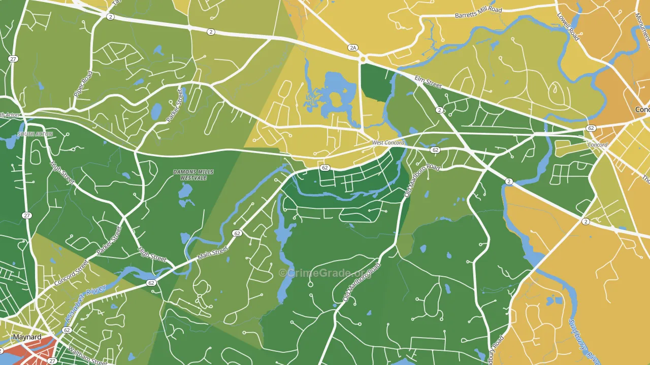 West Concord, MA Map of Burglary Rates