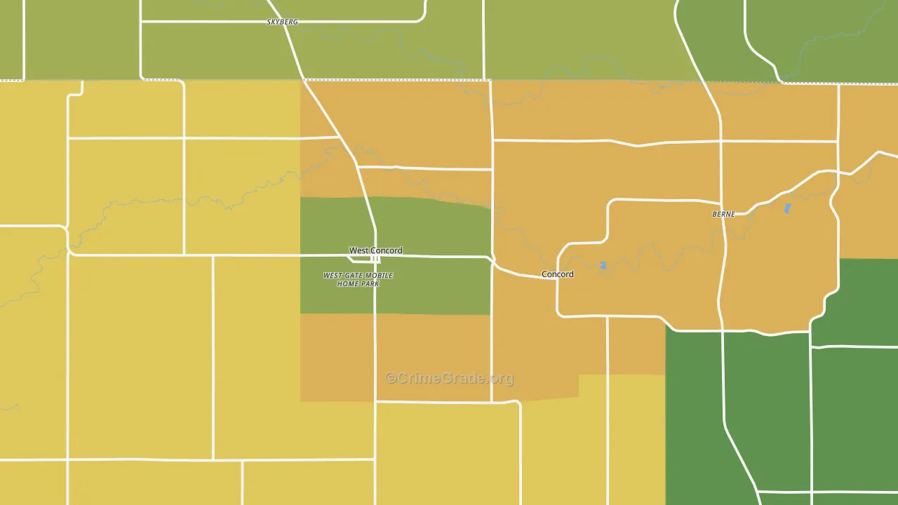 West Concord, MN Map of Burglary Rates
