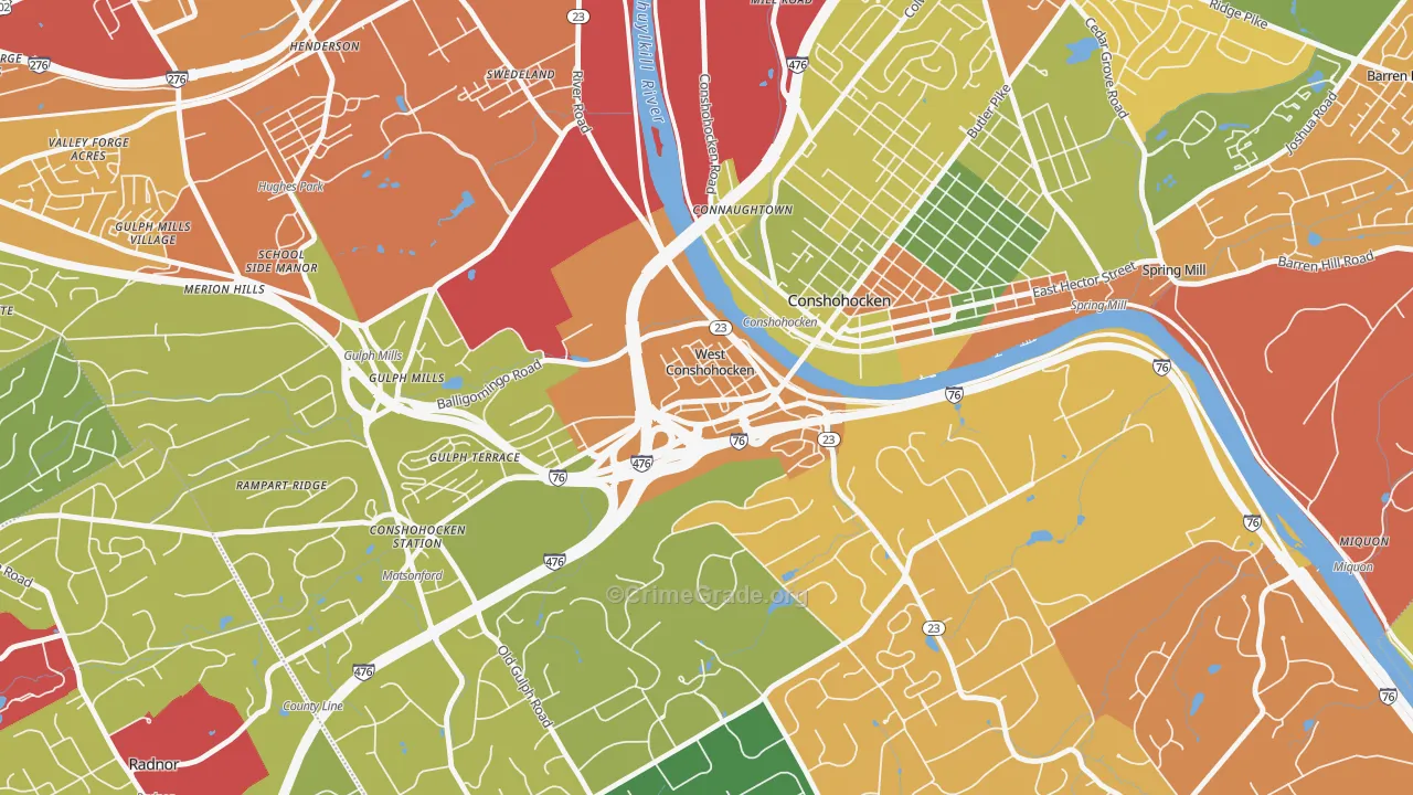 West Conshohocken, PA Map of Burglary Rates