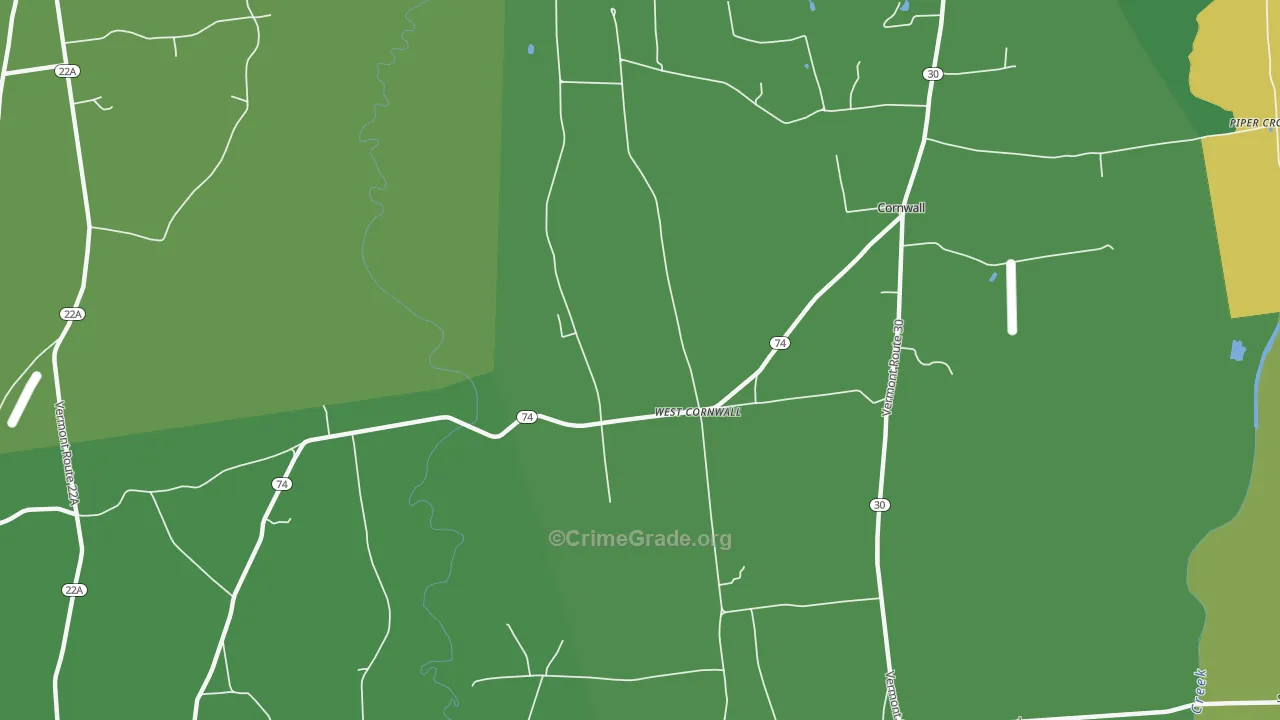 West Cornwall, VT Map of Burglary Rates