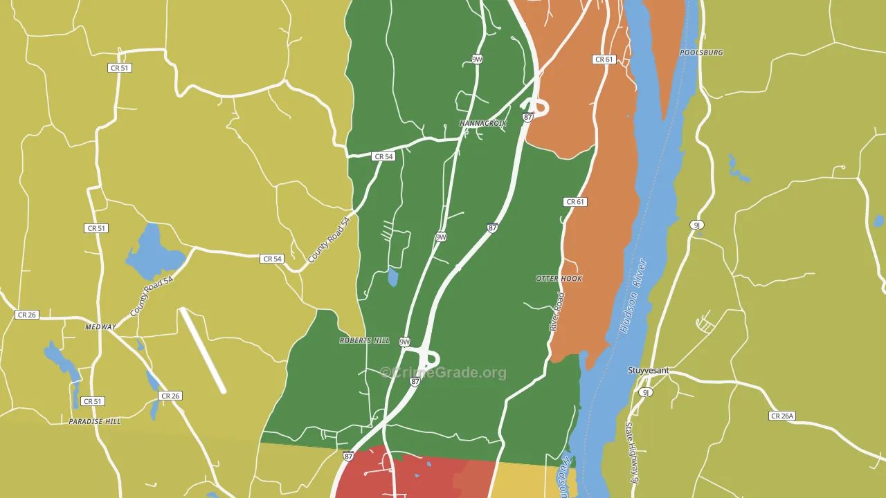 West Coxsackie, NY Map of Burglary Rates