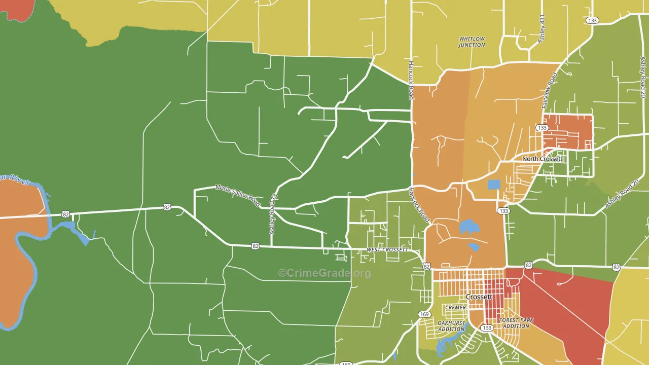 West Crossett, AR Map of Burglary Rates
