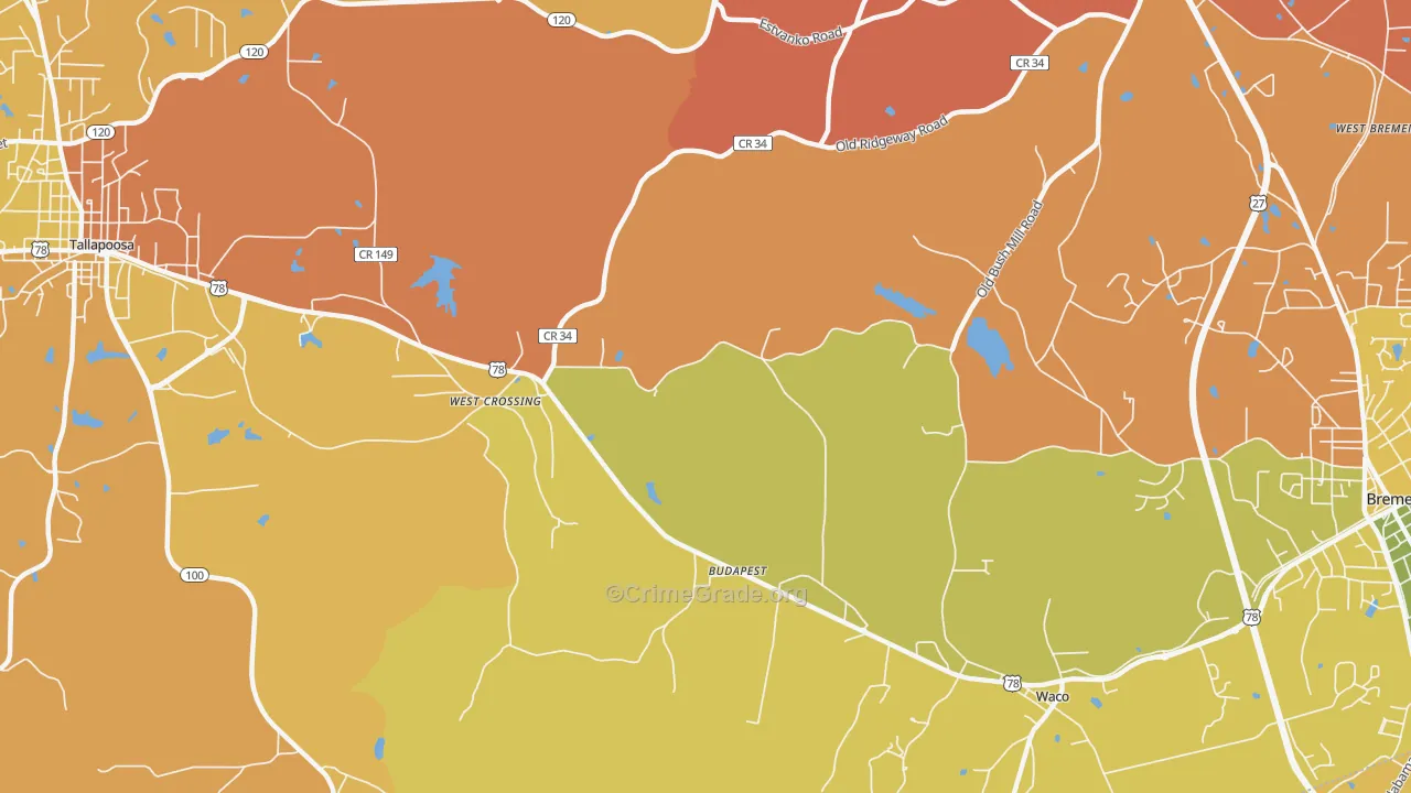 West Crossing, GA Map of Burglary Rates