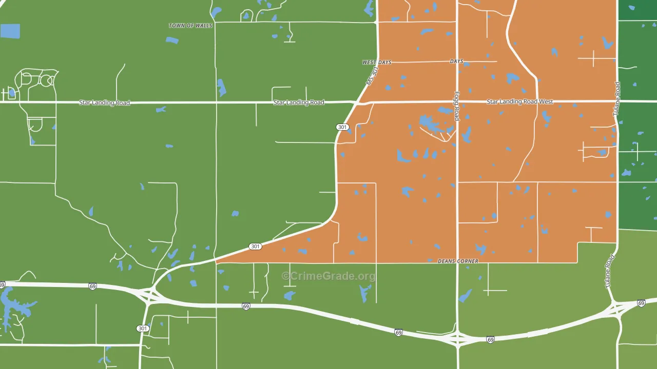 West Days, MS Map of Burglary Rates
