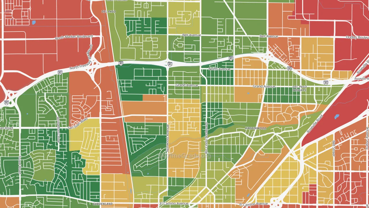 West del Paso Heights, Sacramento, CA Map of Burglary Rates