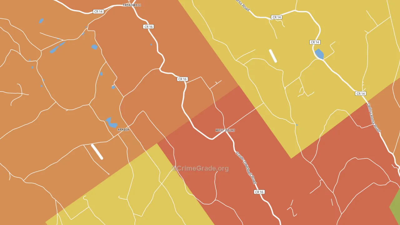 West Delhi, NY Map of Burglary Rates