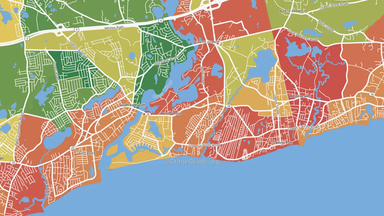 West Dennis, MA Map of Burglary Rates