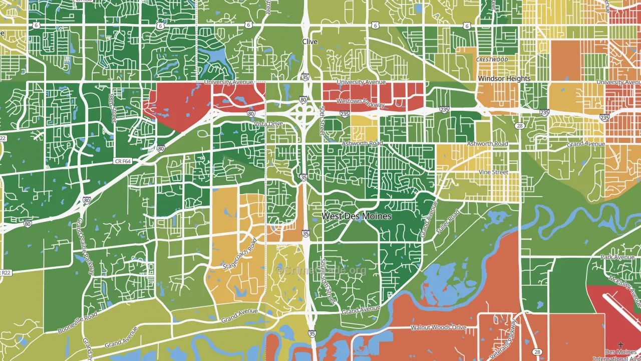 West Des Moines, IA Map of Burglary Rates