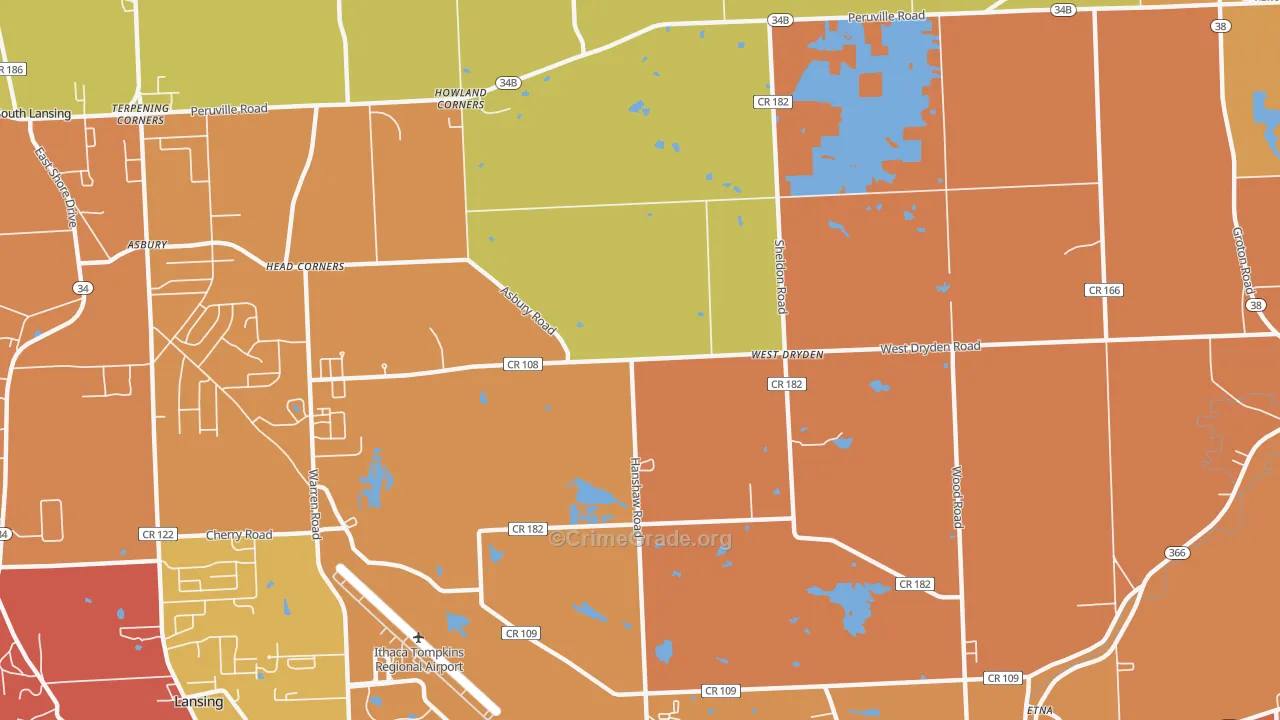 West Dryden, NY Map of Burglary Rates