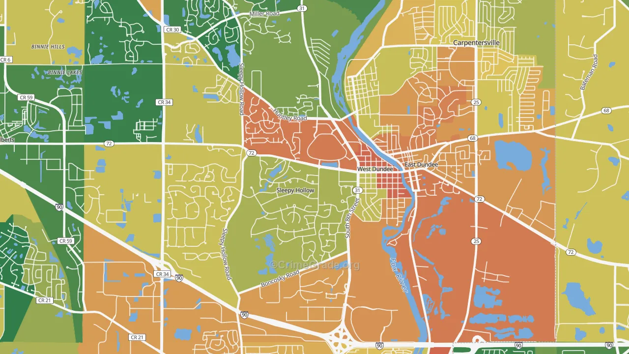West Dundee, IL Map of Burglary Rates
