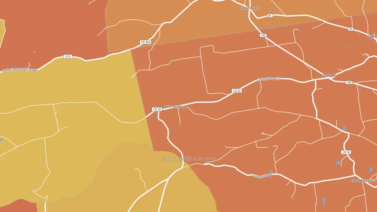 West Durham, NY Map of Burglary Rates