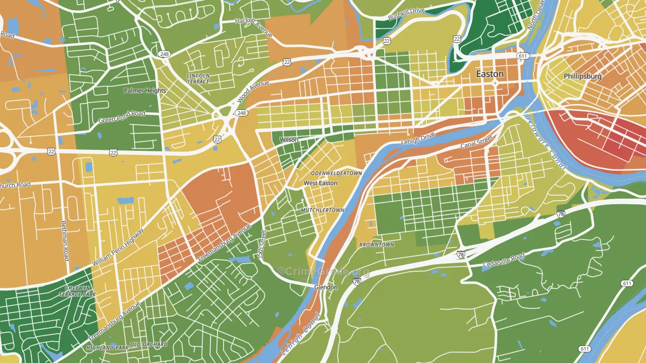 West Easton, PA Map of Burglary Rates
