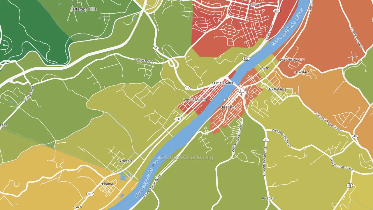 West Elizabeth, PA Map of Burglary Rates