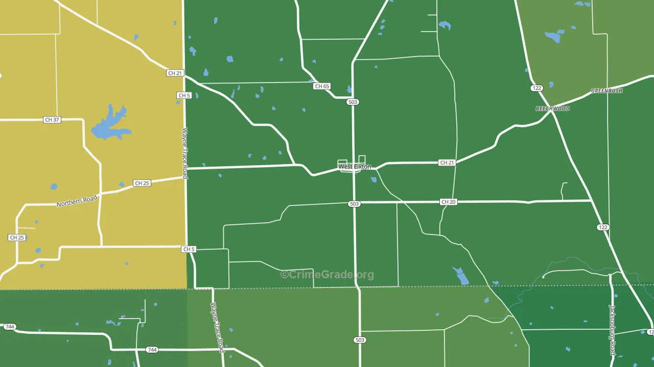 West Elkton, OH Map of Burglary Rates