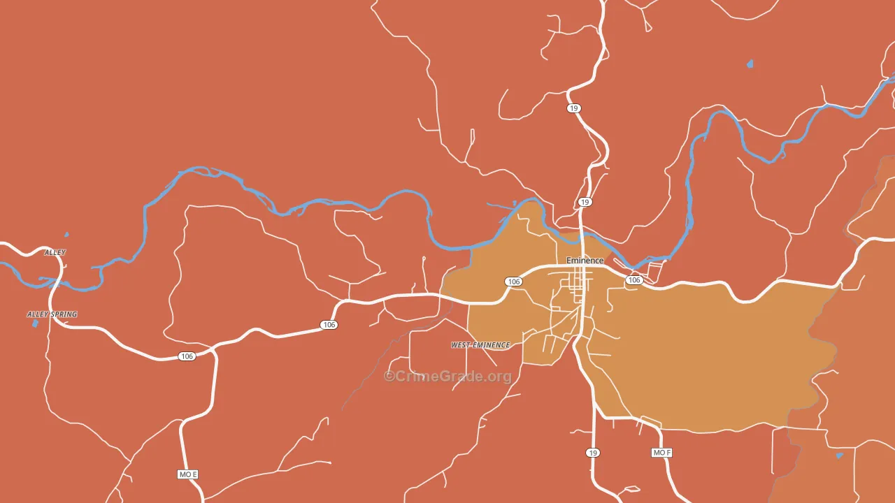 West Eminence, MO Map of Burglary Rates
