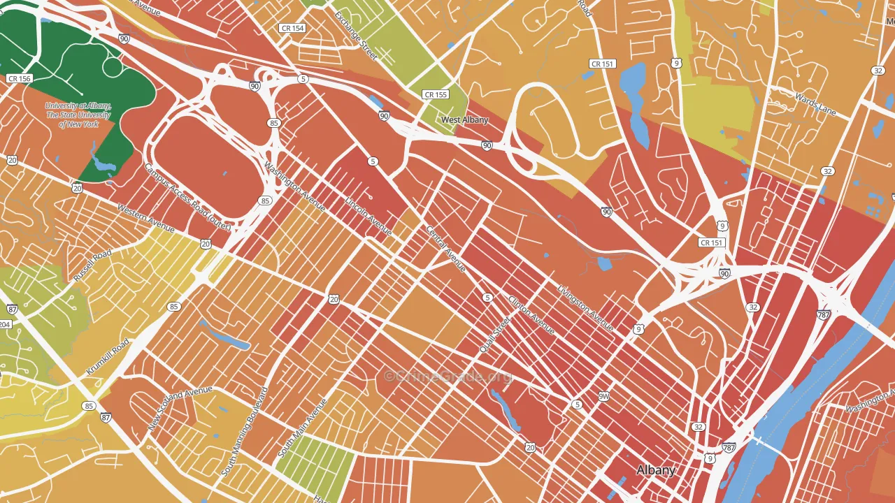 West End, Albany, NY Map of Burglary Rates