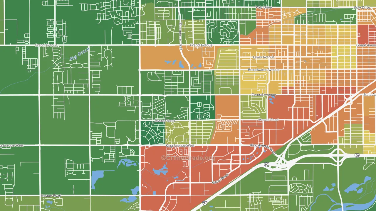 West End, Billings, MT Map of Burglary Rates