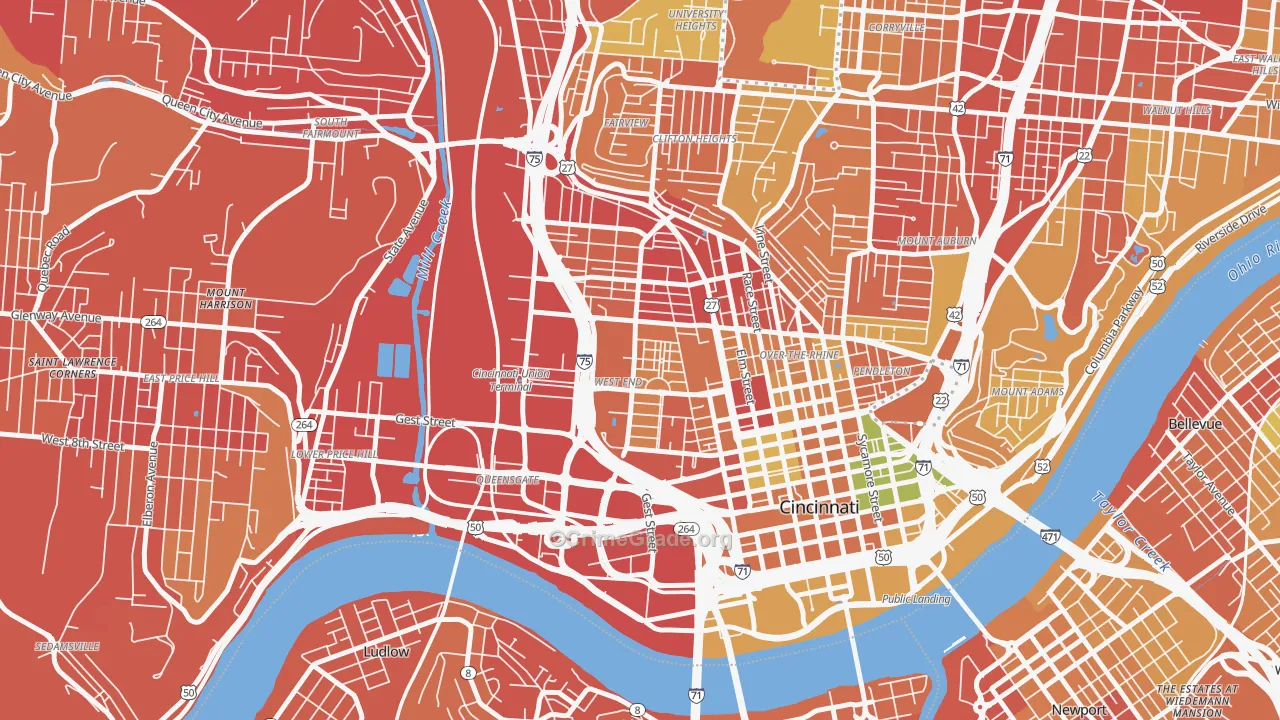 West End, Cincinnati, OH Map of Burglary Rates