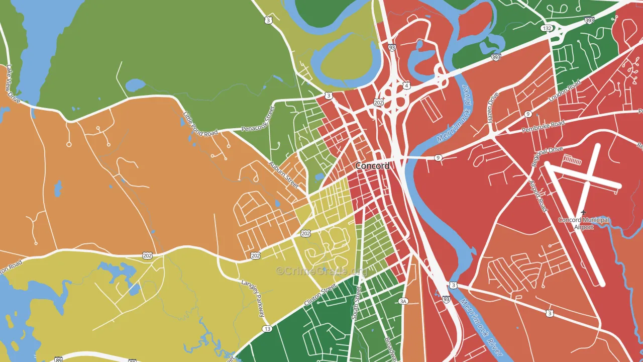 West End, Concord, NH Map of Burglary Rates