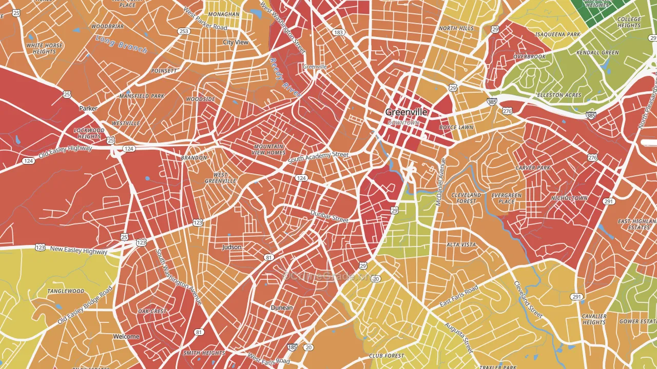 West End, Greenville, SC Map of Burglary Rates