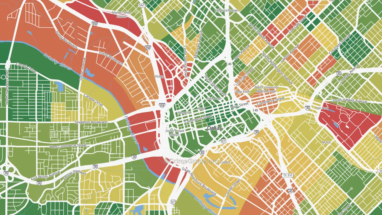 West End Historic District, Dallas, TX Map of Burglary Rates
