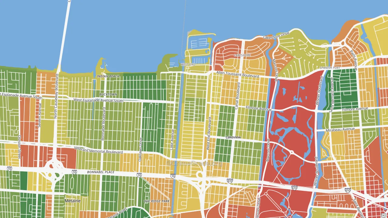 West End, New Orleans, LA Map of Burglary Rates