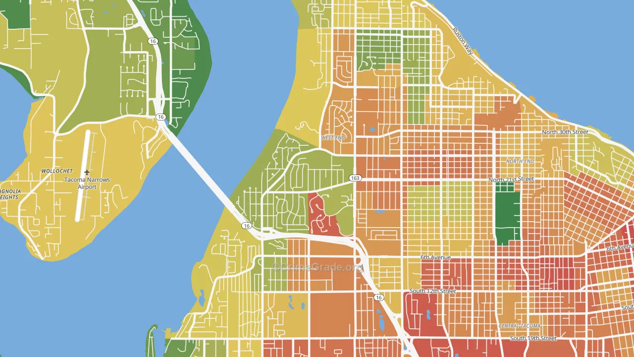 West End, Tacoma, WA Map of Burglary Rates